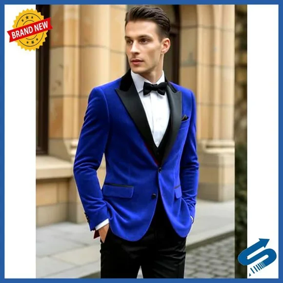 Slim Fit Velvet Tuxedo Jacket One Button Blazer for Wedding Prom Party
